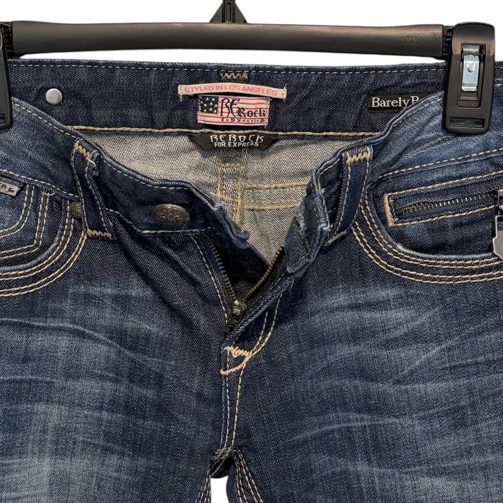 ReRock Express Y2K Jeans Womens 2R Long Inseam Barely Boot Dark Blue Wash EUC - Picture 7 of 11